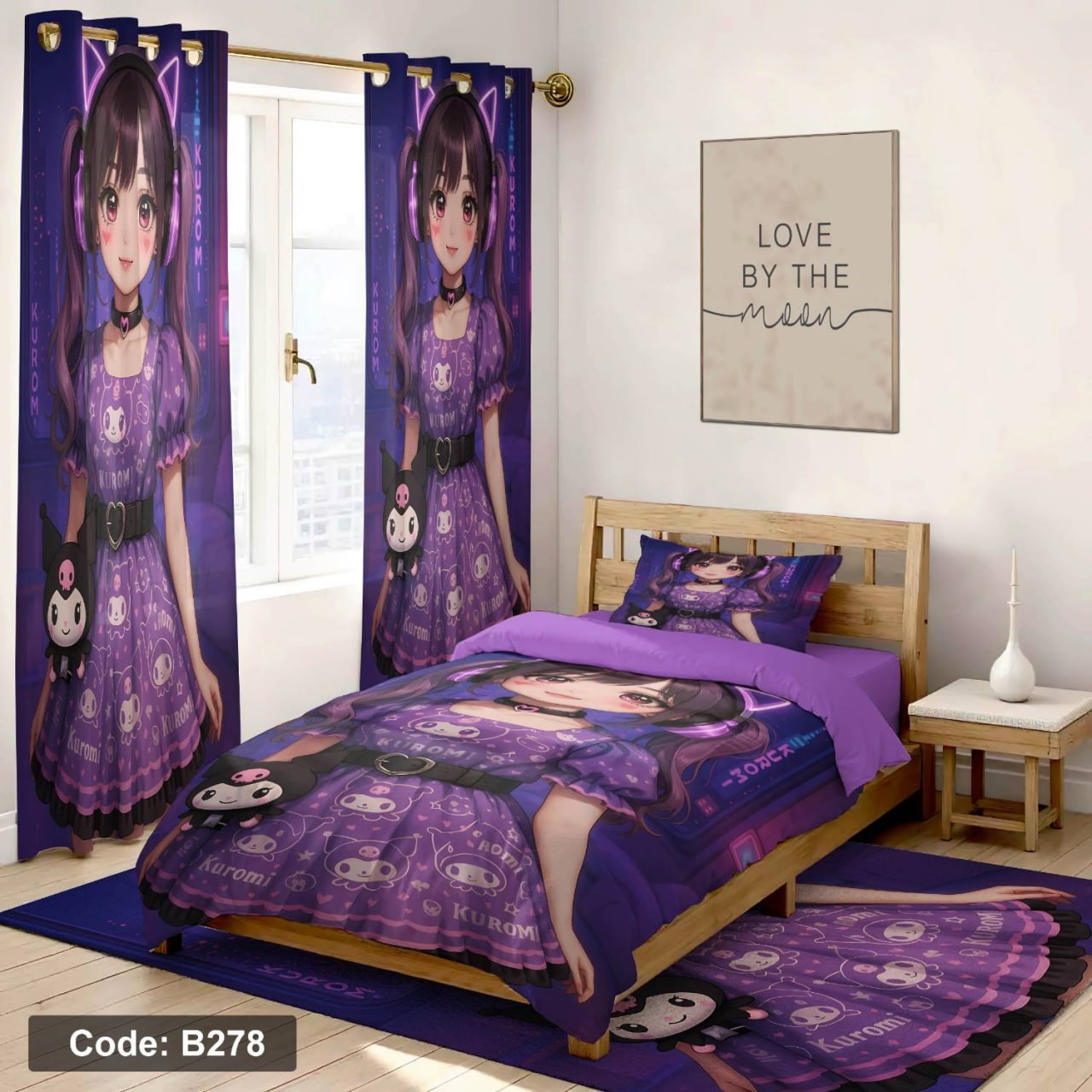 سرویس روتختی یک نفره دخترانه طرح دختر انیمه چهار تکه کد B278