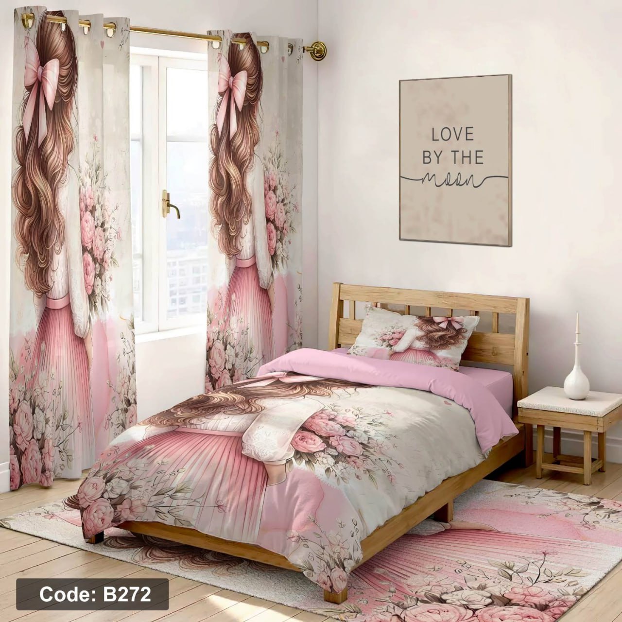 سرویس روتختی یک نفره دخترانه طرح دختر باربی چهار تکه کد B272