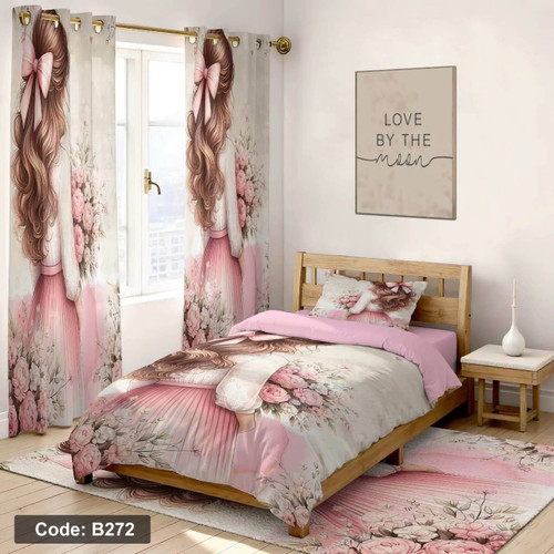 سرویس روتختی یک نفره دخترانه طرح دختر باربی چهار تکه کد B272