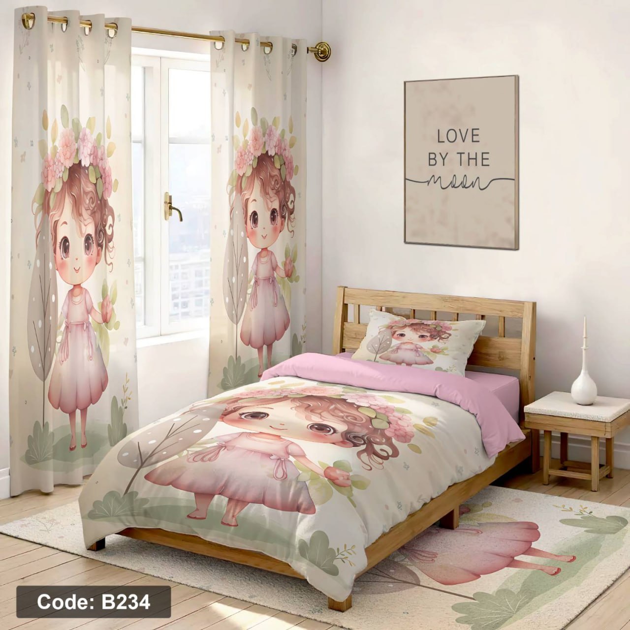 سرویس روتختی یک نفره دخترانه طرح عروسکی چهار تکه کد B234