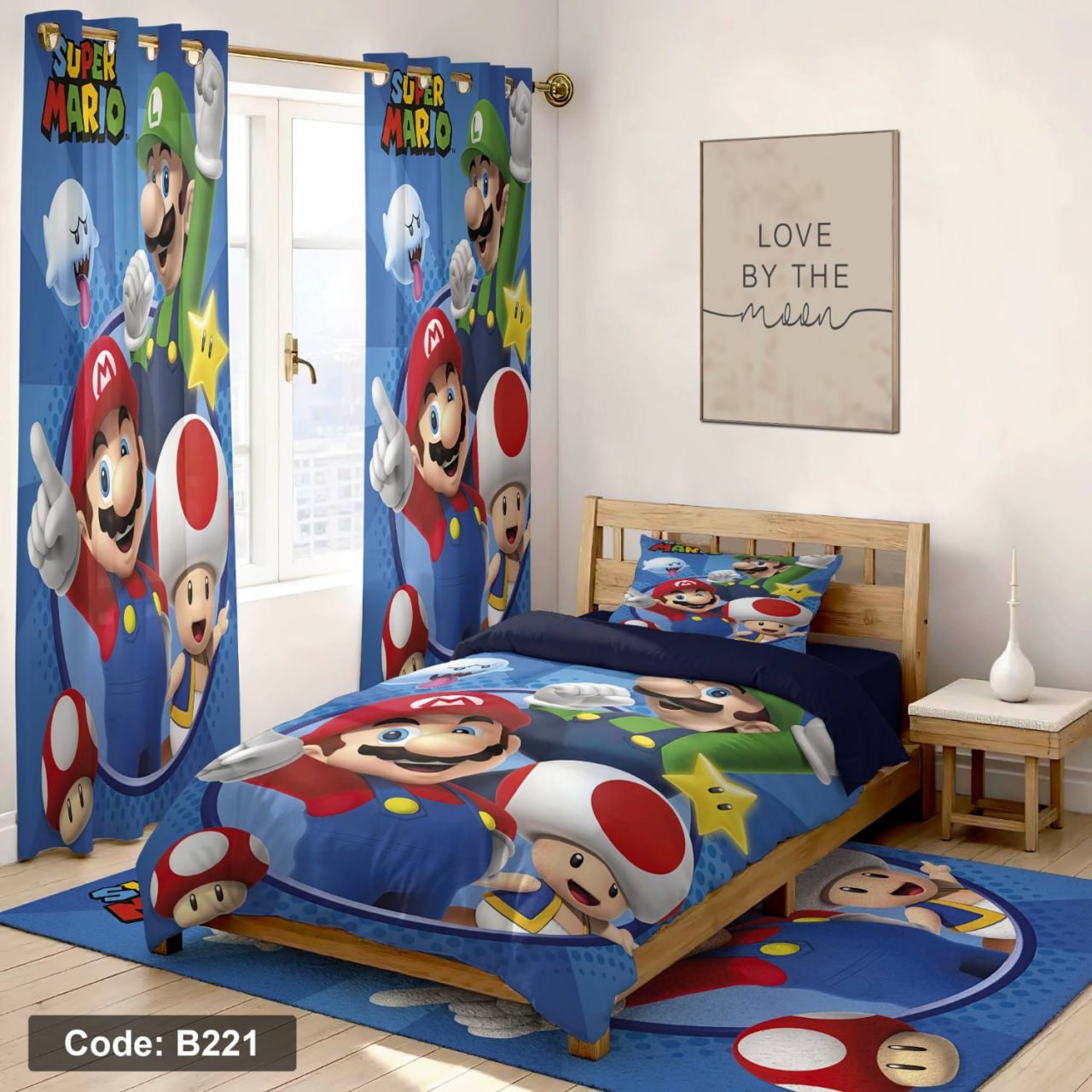 سرویس روتختی یک نفره پسرانه طرح سوپر ماریو چهار تکه کد B221