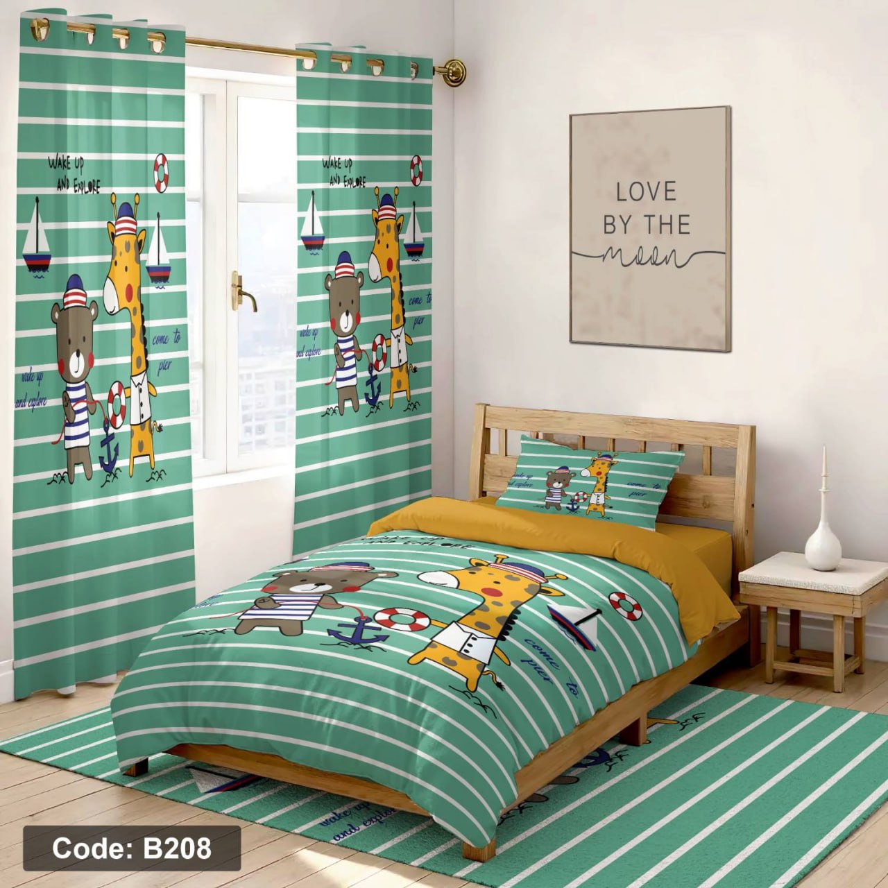 سرویس روتختی یک نفره کودک طرح تدی و زرافه چهار تکه کد B208