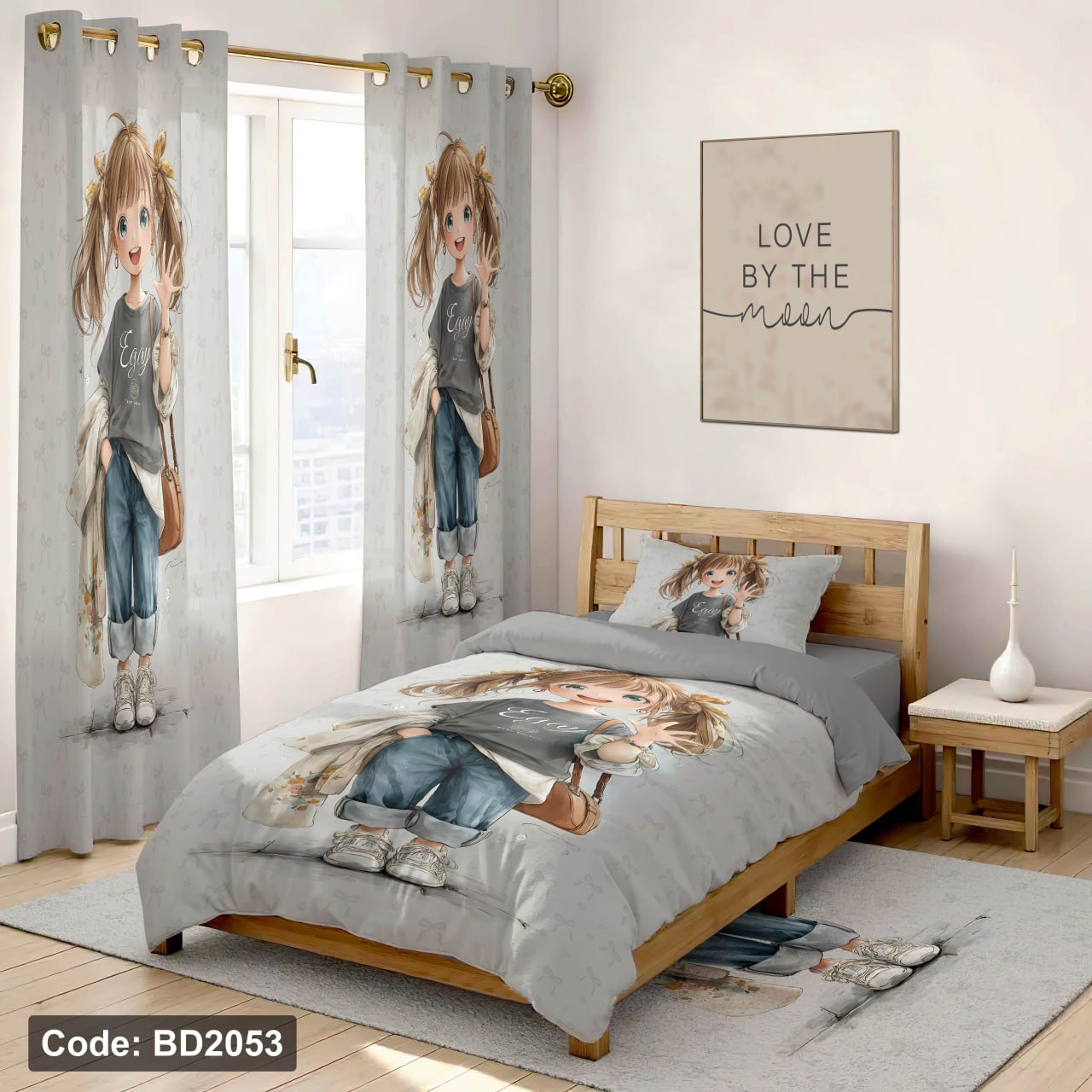 سرویس روتختی یک نفره دخترانه طرح عروسکی چهار تکه کد BD2053