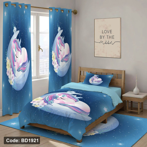 سرویس روتختی یک نفره دخترانه طرح یونیکورن چهار تکه کد BD1921