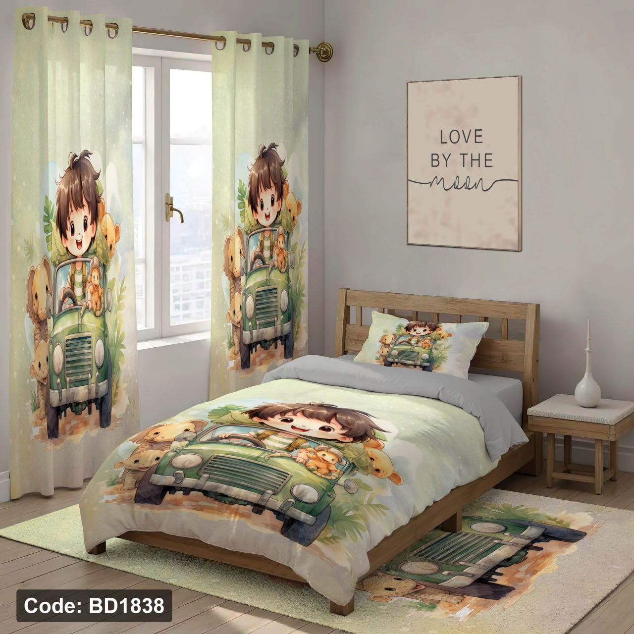 سرویس روتختی یک نفره پسرانه طرح عروسکی چهار تکه کد BD1838