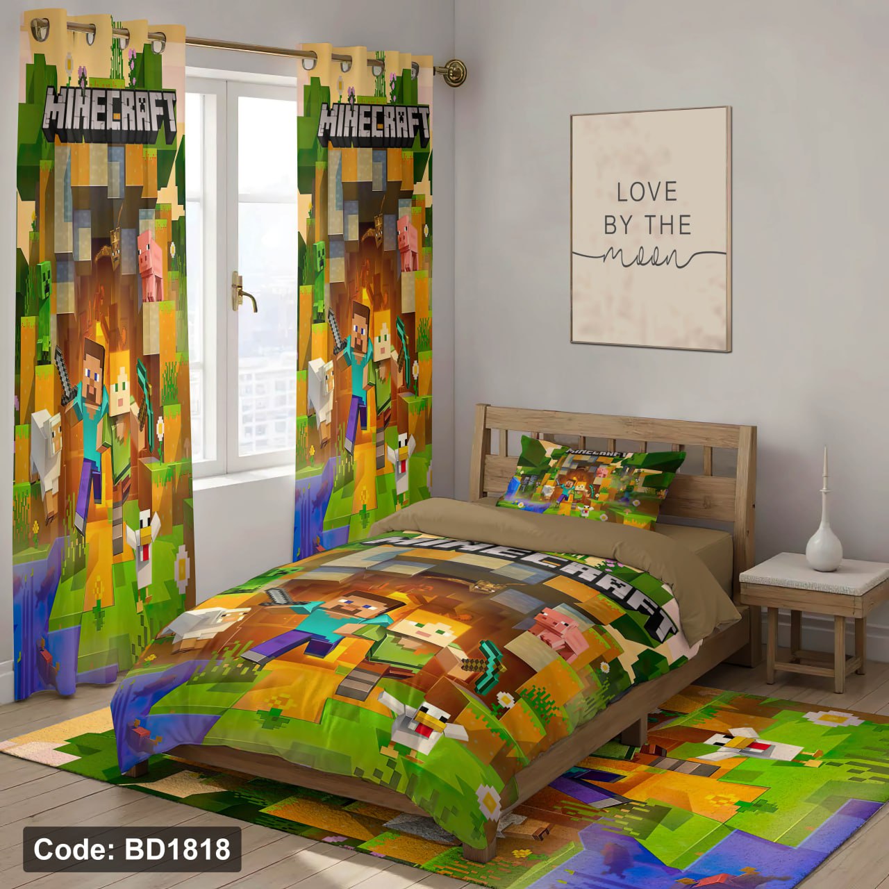 سرویس روتختی یک نفره پسرانه طرح ماینکرفت چهار تکه کد BD1818