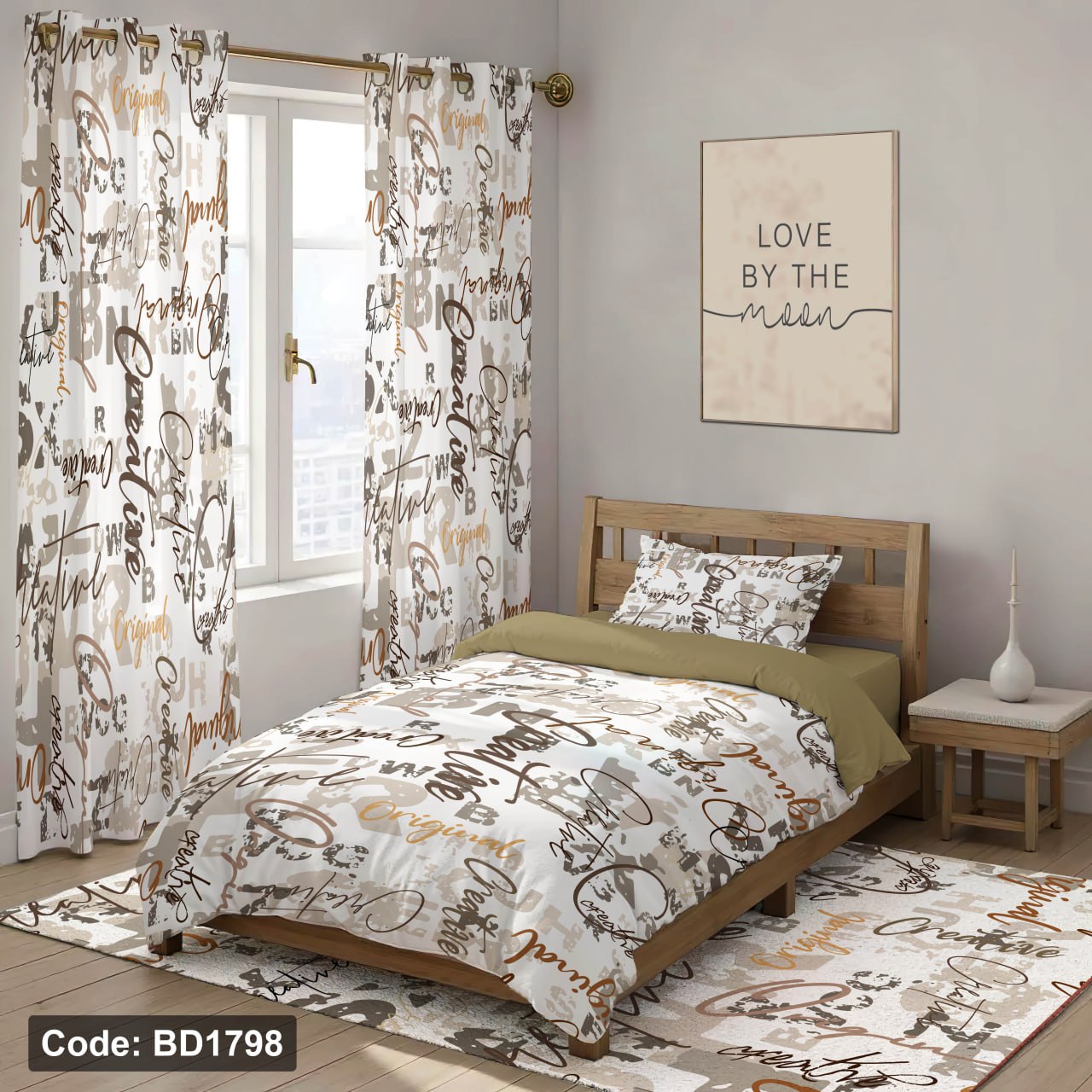 سرویس روتختی یک نفره اسپرت طرح تایپوگرافی چهار تکه کد BD1798