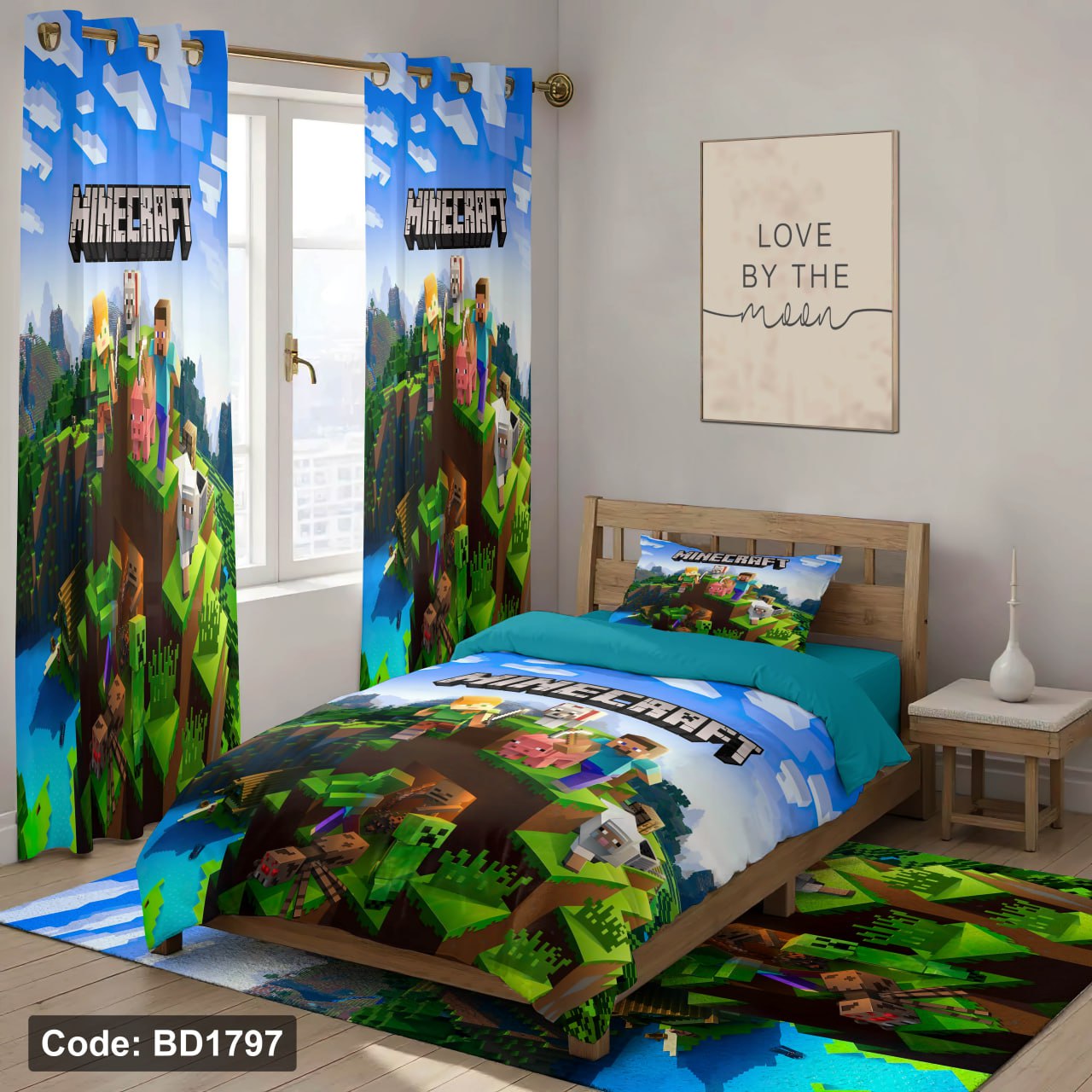 سرویس روتختی یک نفره پسرانه طرح ماینکرفت چهار تکه کد BD1797
