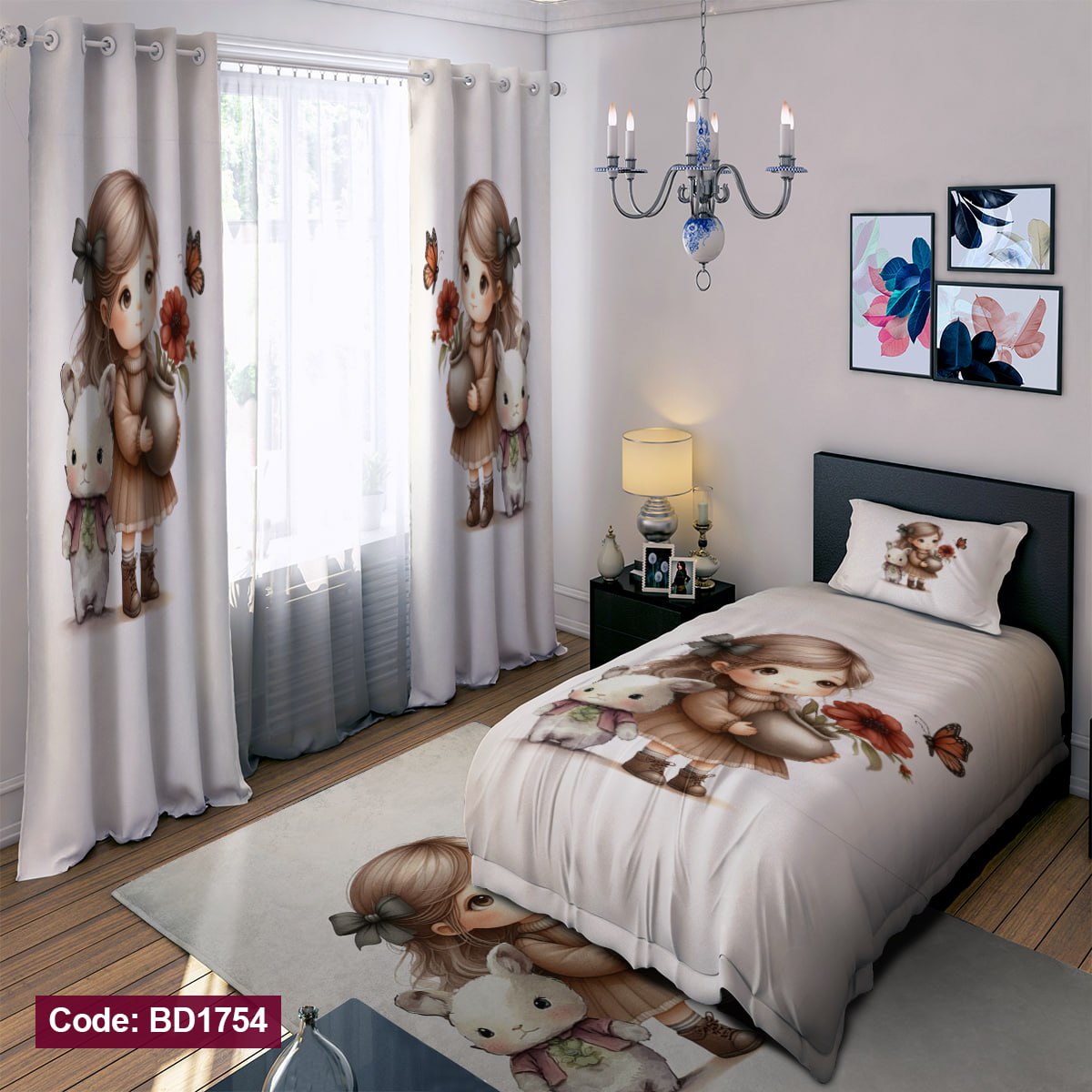 سرویس روتختی یک نفره دخترانه طرح عروسکی چهار تکه کد BD1754