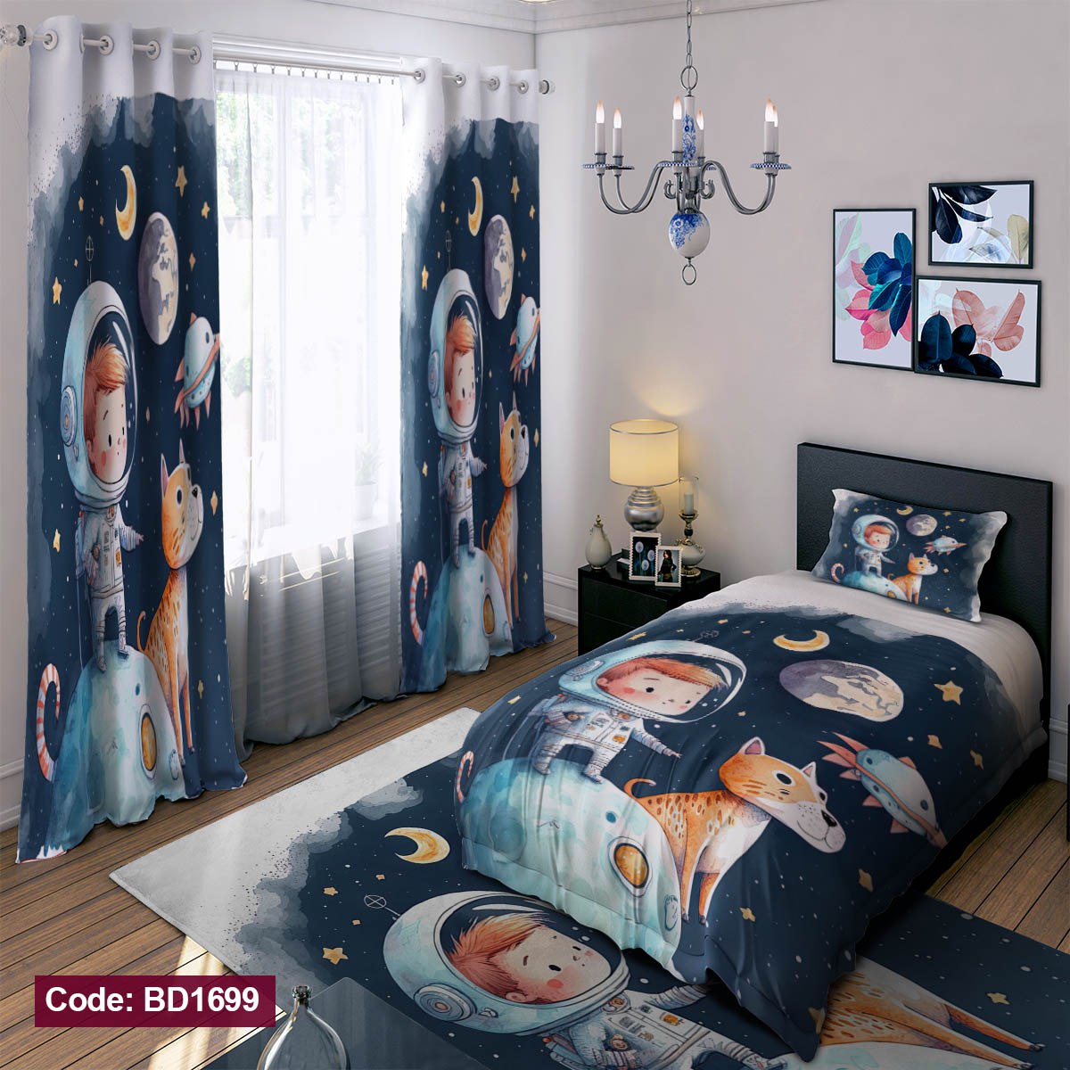 سرویس روتختی یک نفره پسرانه طرح فضانور چهار تکه کد BD1699