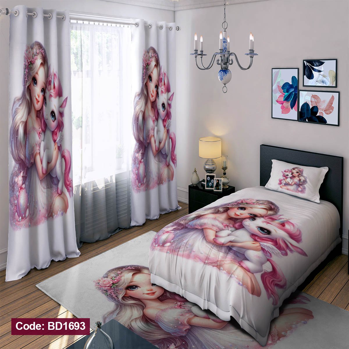 سرویس روتختی یک نفره دخترانه طرح عروسکی چهار تکه کد BD1693