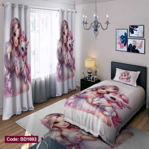 سرویس روتختی یک نفره دخترانه طرح عروسکی چهار تکه کد BD1693