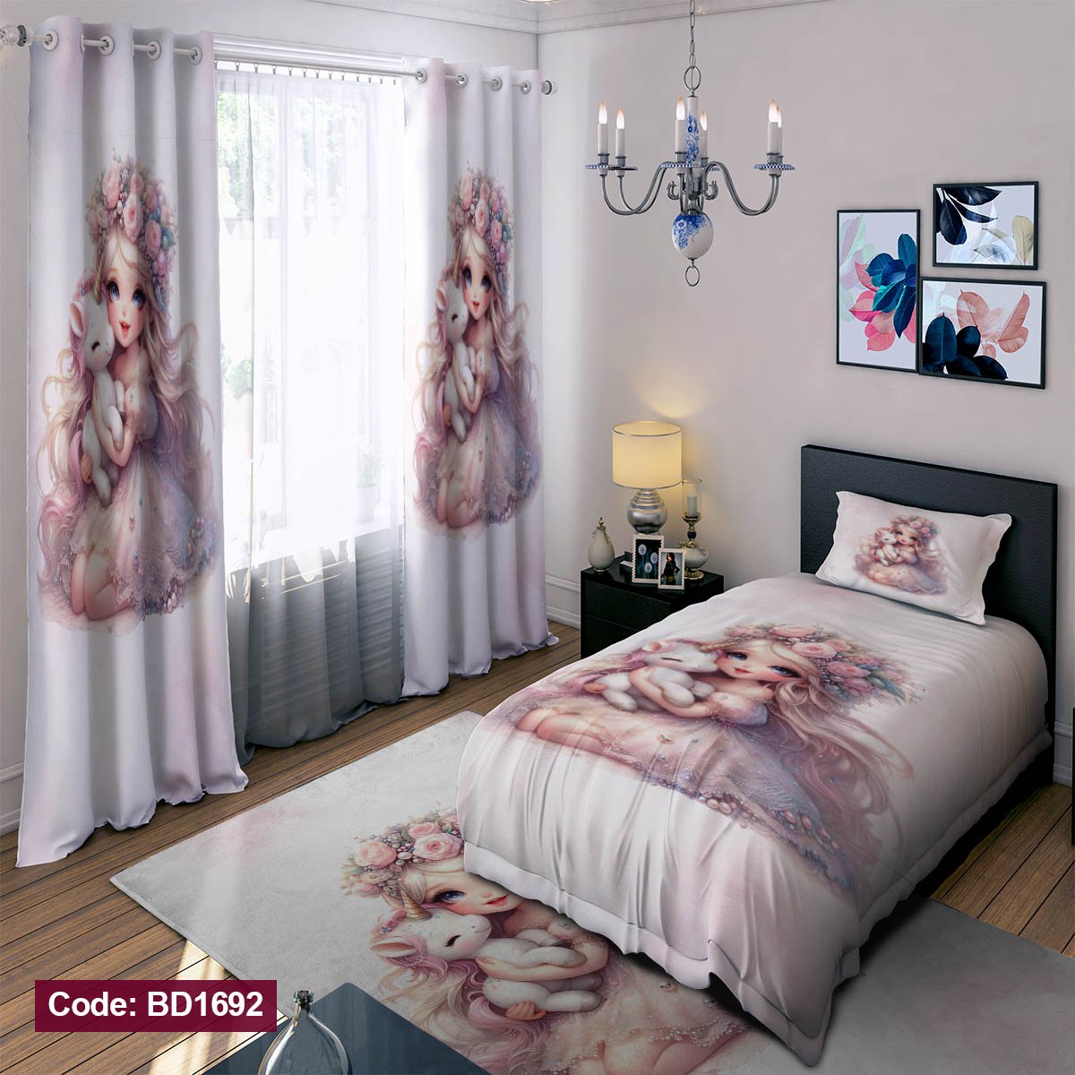 سرویس روتختی یک نفره دخترانه طرح عروسکی چهار تکه کد BD1692