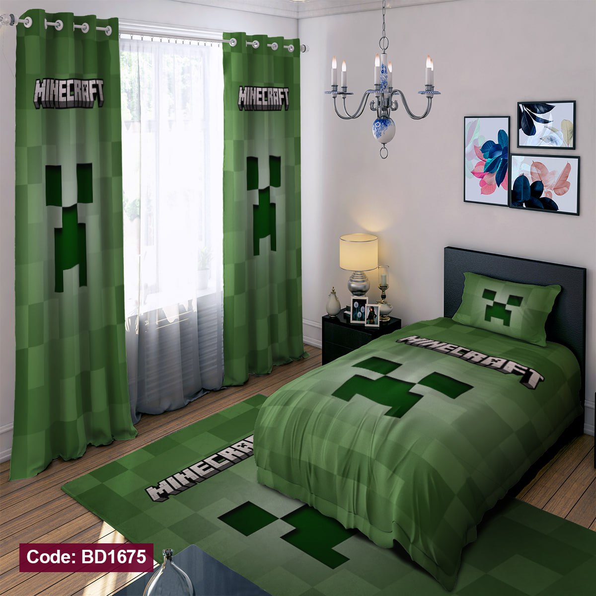 سرویس روتختی یک نفره پسرانه طرح ماینکرفت چهار تکه کد BD1675