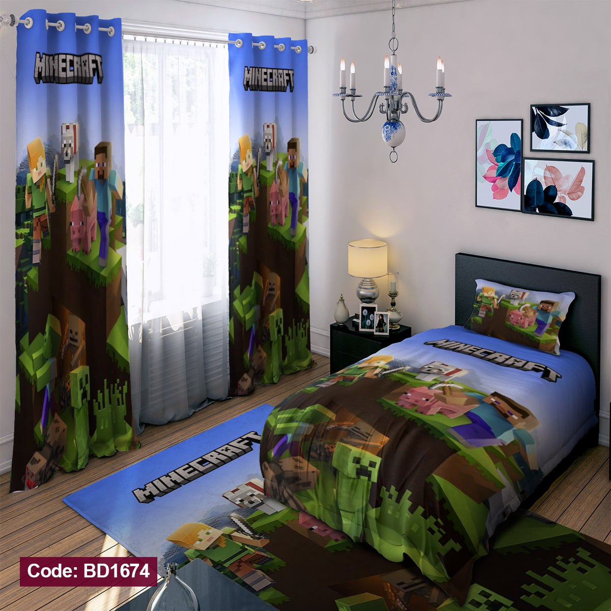 سرویس روتختی یک نفره پسرانه طرح ماینکرفت چهار تکه کد BD1674