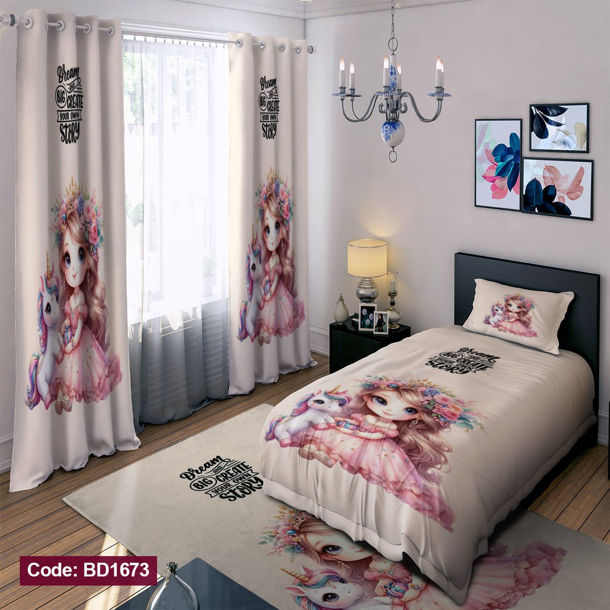 سرویس روتختی یک نفره دخترانه طرح پرنسس چهار تکه کد BD1673