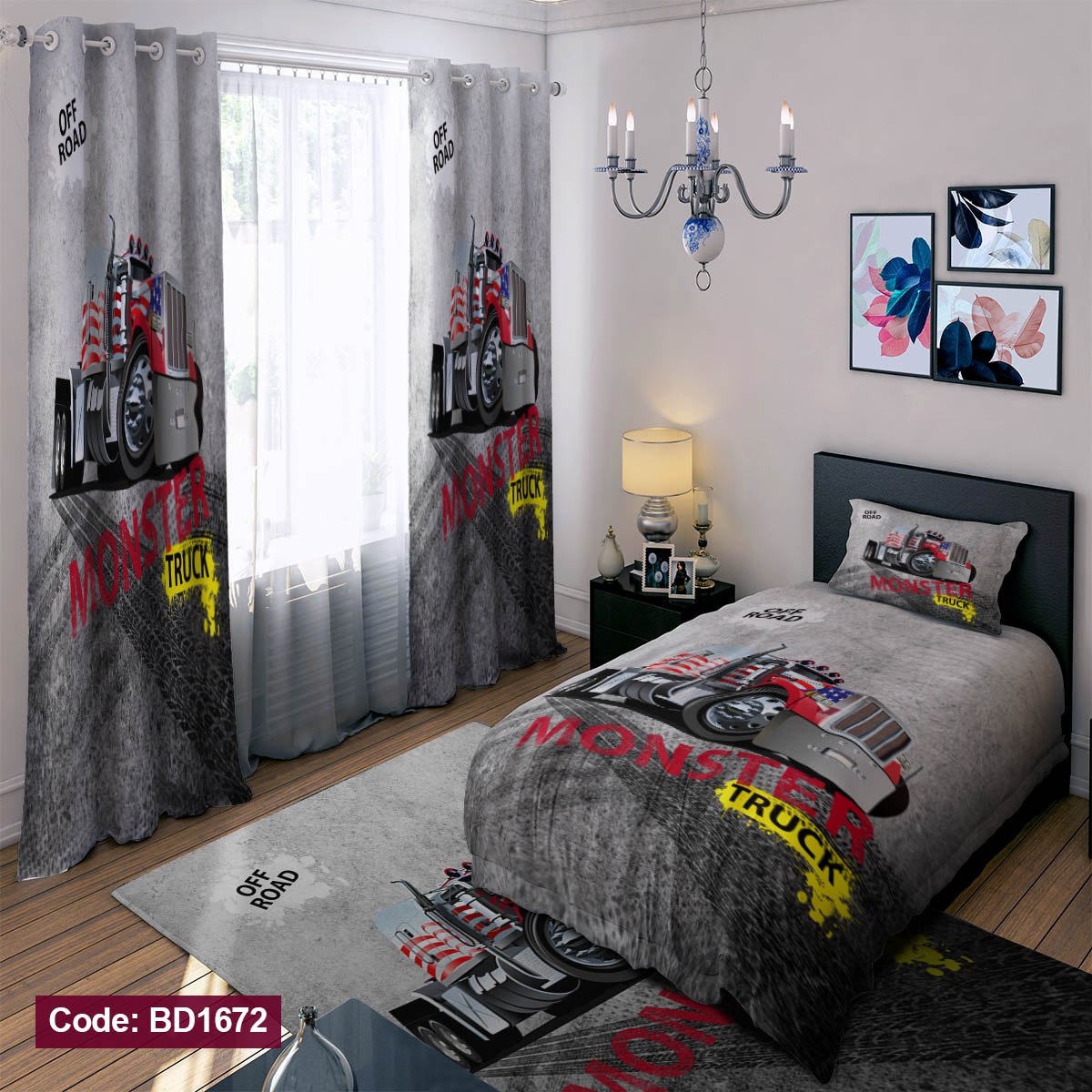سرویس روتختی یک نفره پسرانه طرح تریلی چهار تکه کد BD1672