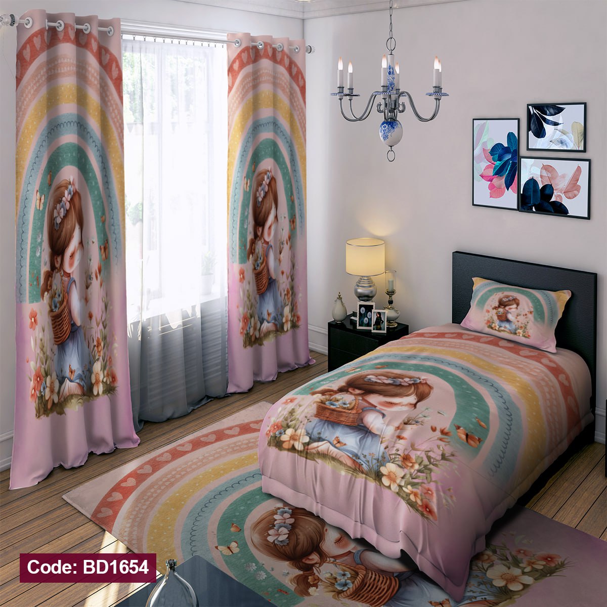 سرویس روتختی یک نفره دخترانه طرح عروسکی چهار تکه کد BD1654