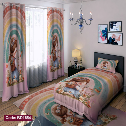 سرویس روتختی یک نفره دخترانه طرح عروسکی چهار تکه کد BD1654