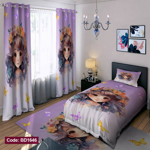 سرویس روتختی یک نفره دخترانه طرح عروسکی چهار تکه کد BD1646
